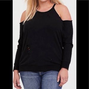 Torrid distressed cold shoulder sweatshirt NWOT